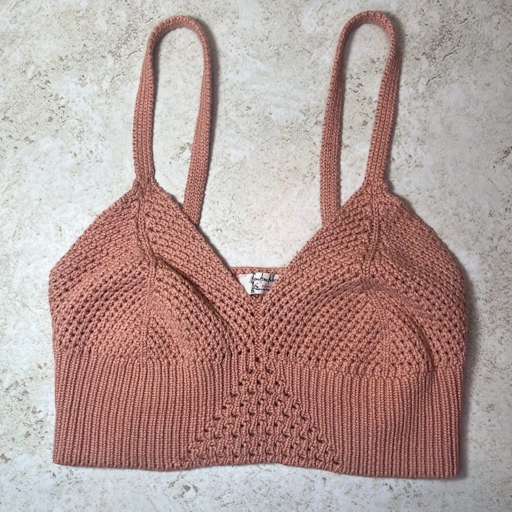 Free People Bralette Womens XS Sugar Almond Rib Knit‎ Crop Top Seamless Brami